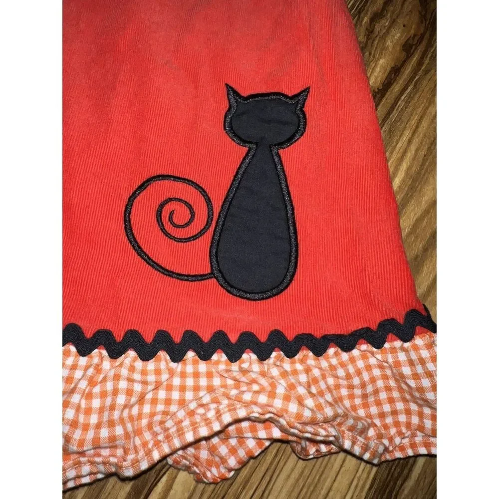 Vintage Glorimont Halloween Toddler Girls Corduroy‎  Dress Size 4 Black Cat